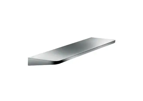 Chromfarbene, flache Ablage von AXOR, mit einer schlichten, rechteckigen Form und abgerundeten Kanten, im minimalistischen Design ohne sichtbare Befestigungen.